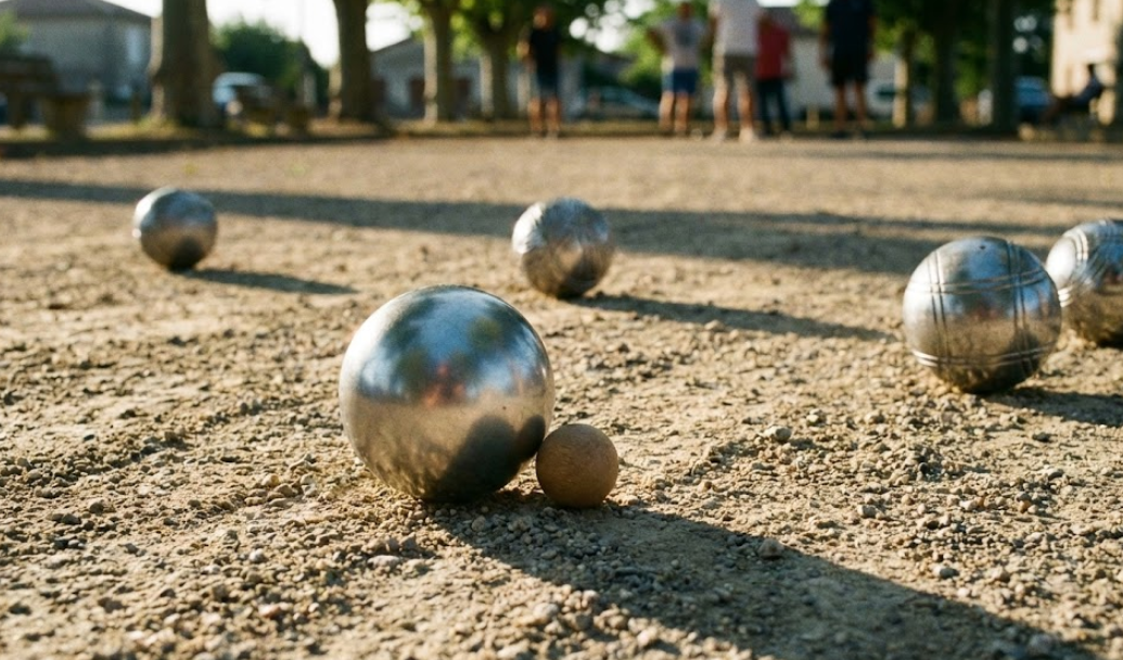 Boules de pétanque sur terrain ensoleillé